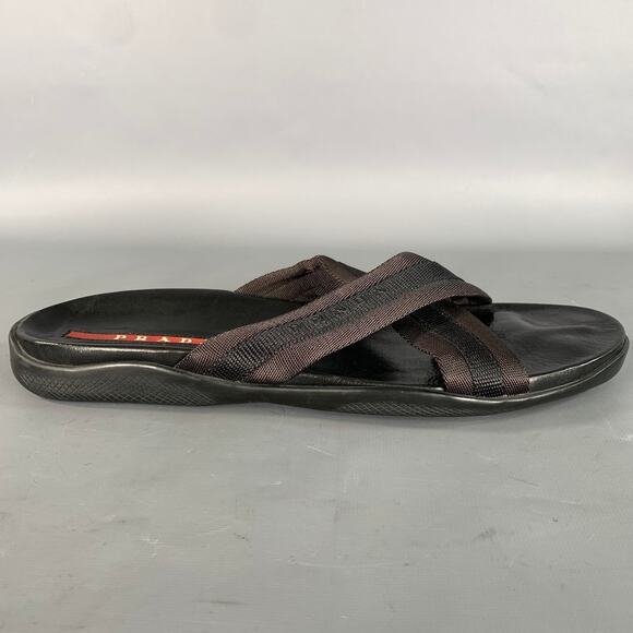 PRADA Size 10 Black Mixed Fabrics Leather Canvas Flip flops Sandals main image 6
